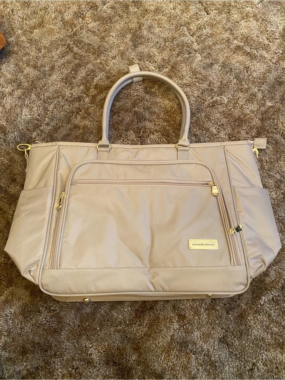 Samantha Brown Neutral Beige Taupe Tote with Gold Hardware Accents